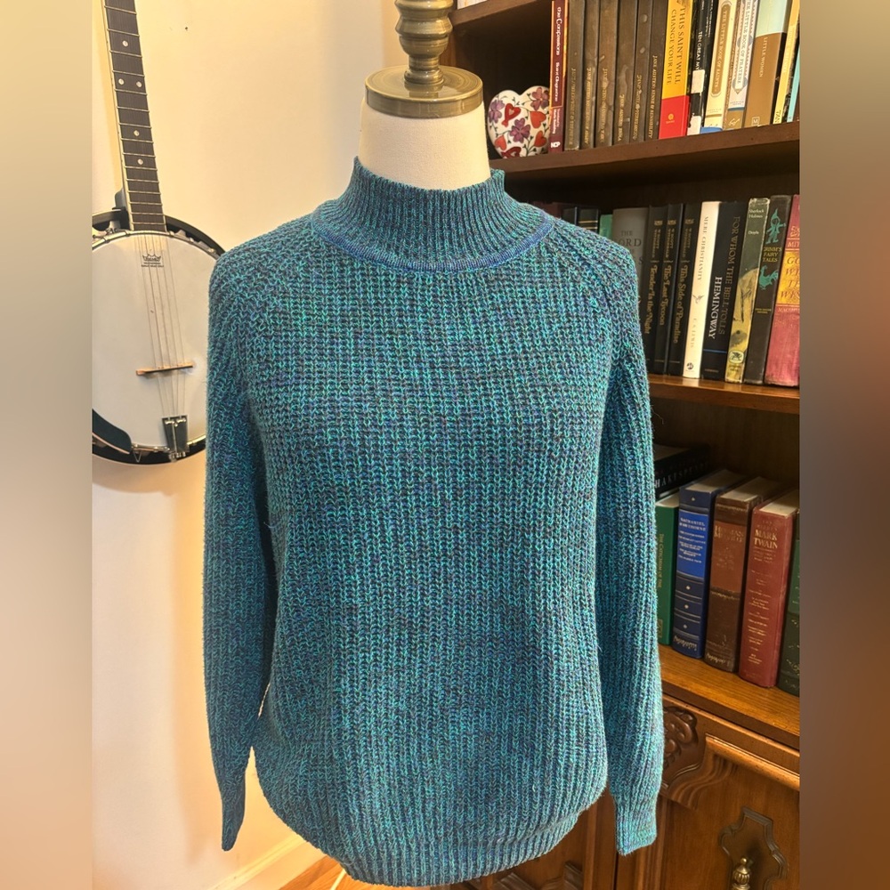 VTG STEPPING STONES Ramie Cotton Marled Teal Sweater Blue SZ Medium